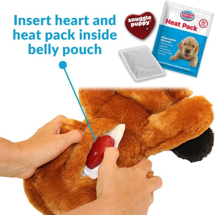 Snuggle Puppy Heartbeat Stuffed Toy for Dogs - Pet Anxiety Relief and Calming Aid - Brown and White